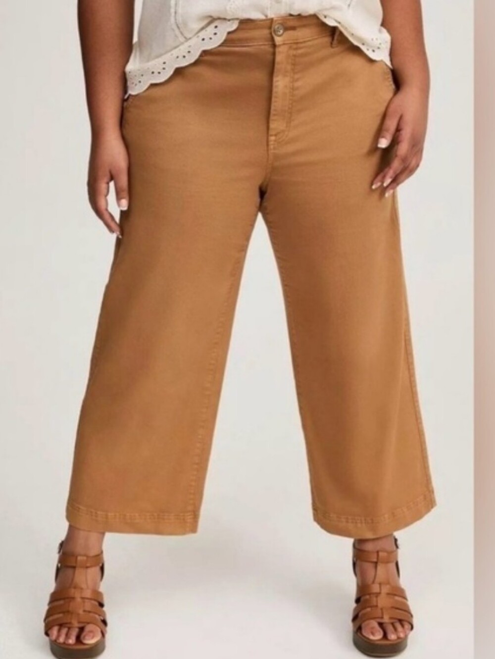 Torrid High Rise Stretch Twill Ankle Crop Trouser Wide Leg Pants In Brown 26 NWT
